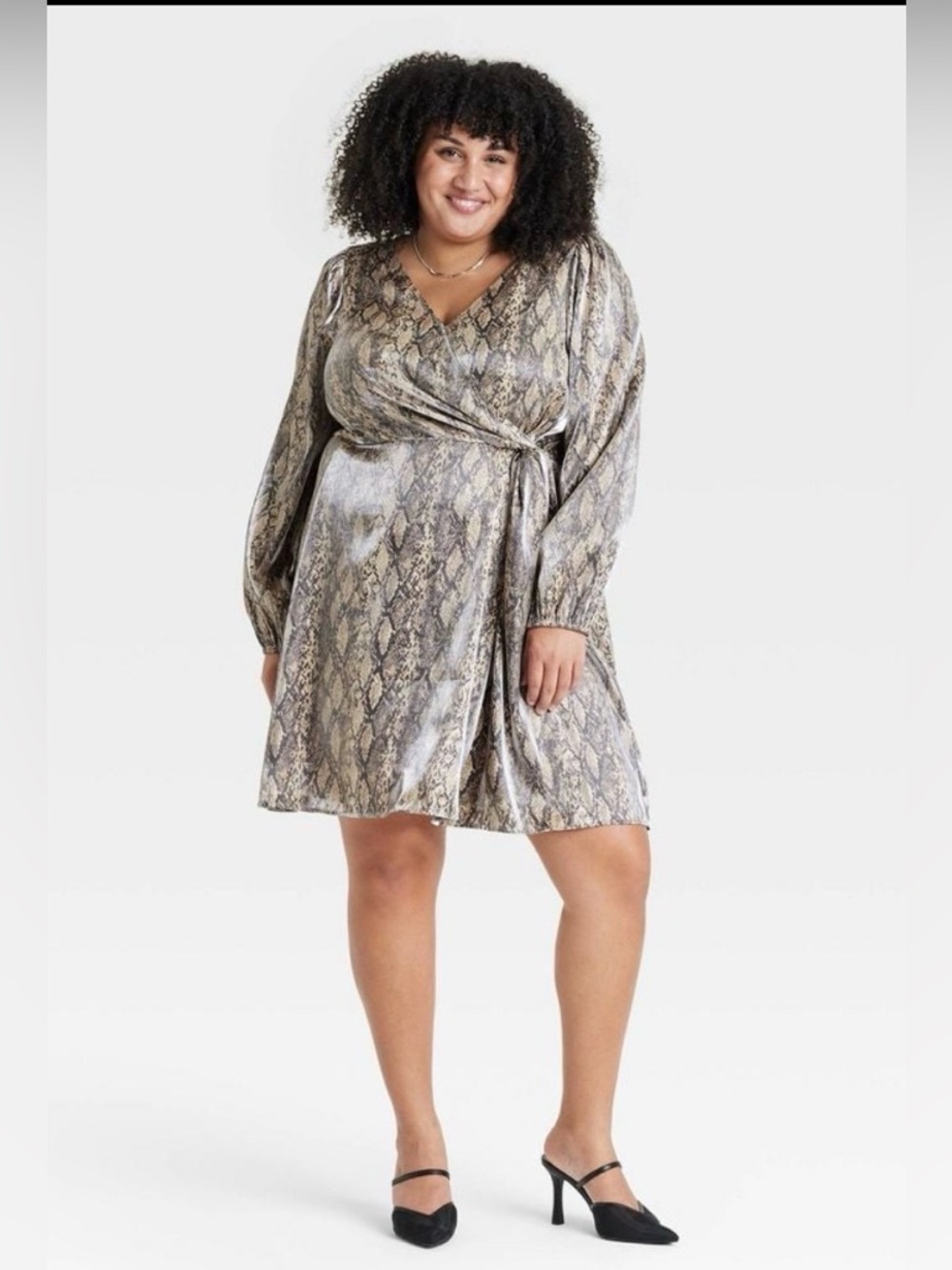 Ava & Viv Long Sleeve Snake Print Shimmer Wrap Dress Women’s Size XXL NWT